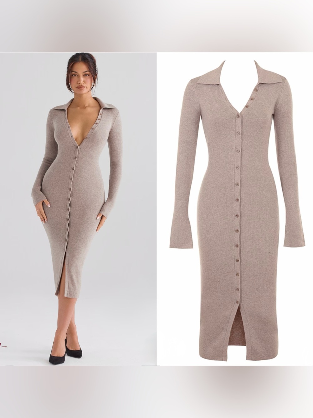 🩷Firm Price🩷House of CB Yvette beige cashmere knit midi dress - Picture 3 of 13